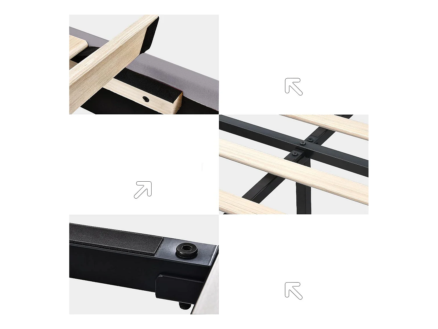 Volwassen bed 140x200 cm in linnenstof - met LED + USB-poort + zijplanken - Grijs