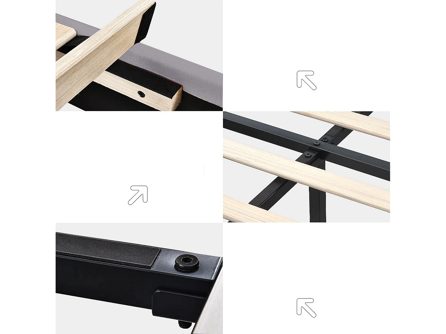 Cama de adulto 140x200 cm em tecido de linho - com LED + porta USB + prateleiras laterais - Cinza