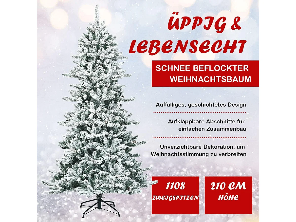 Albero di Natale artificiale "Pino innevato con pigne", 210 cm