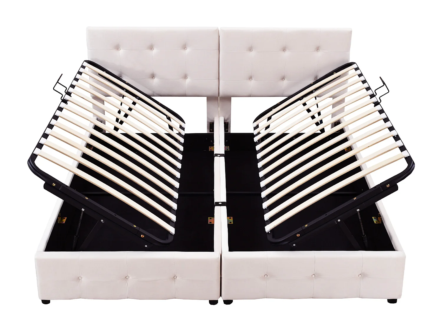 Lit coffre capitonné 180x200cm en velours - transformable en 2 lits simples - Beige