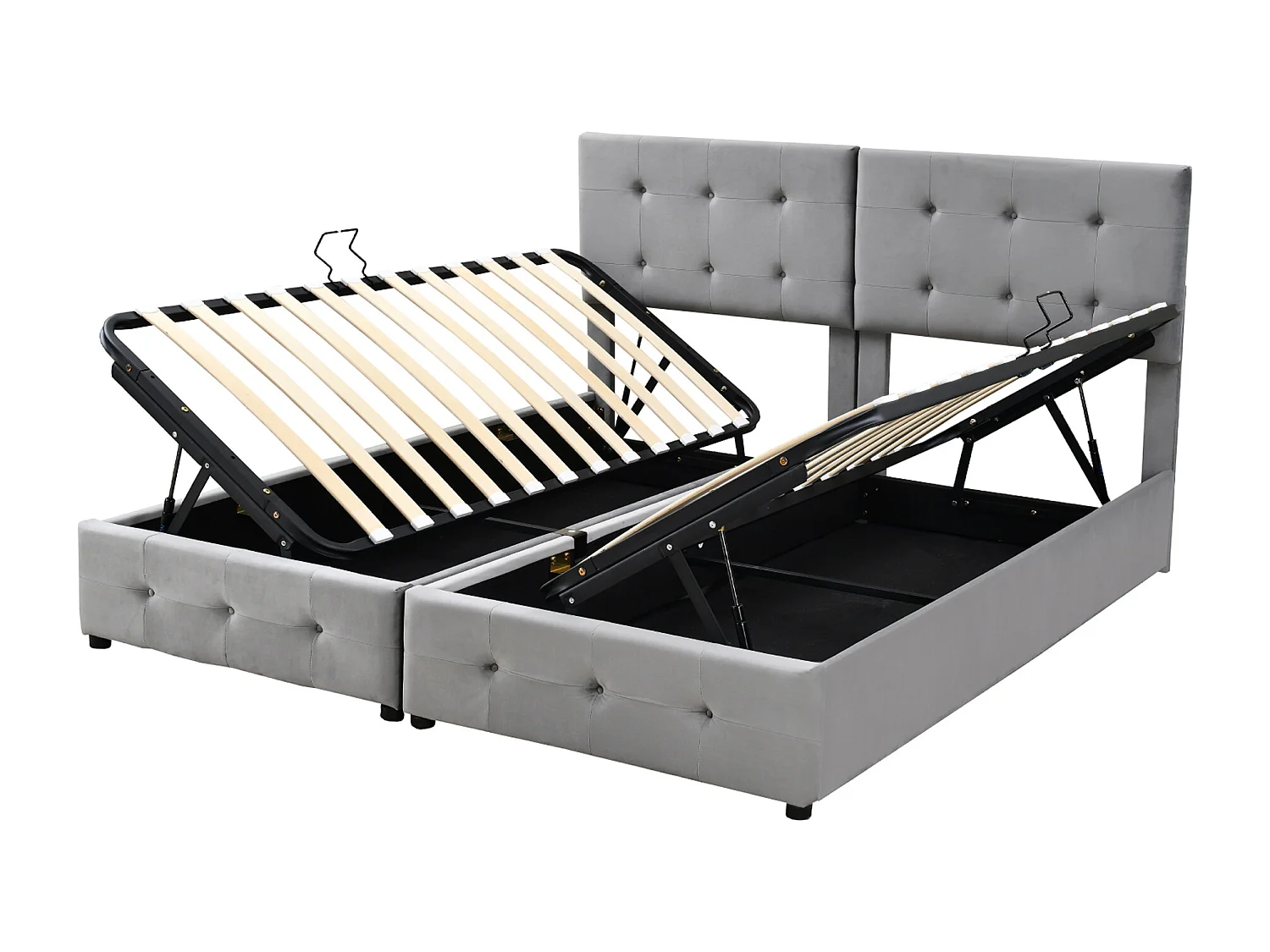 Lit coffre capitonné 180x200cm en velours - transformable en 2 lits simples - Gris