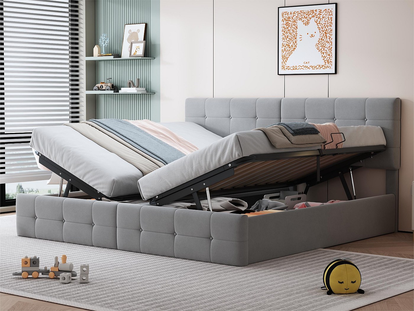 Lit coffre capitonné 180x200cm en velours - transformable en 2 lits