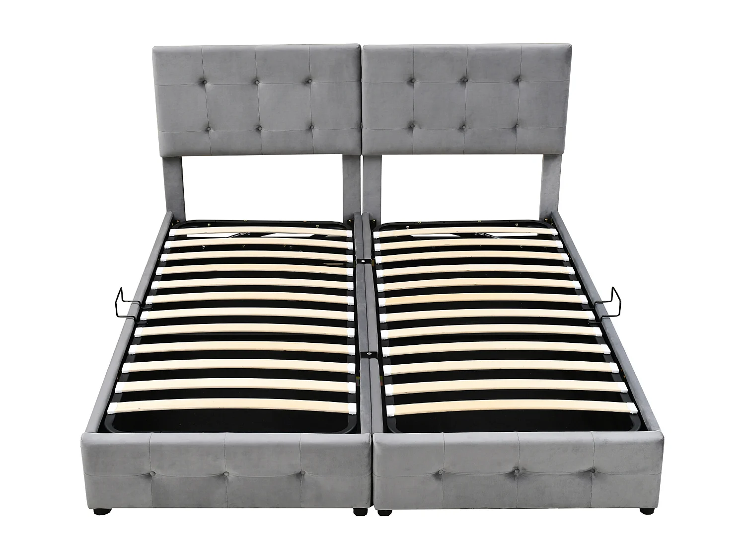 Lit coffre capitonné 180x200cm en velours - transformable en 2 lits simples - Gris