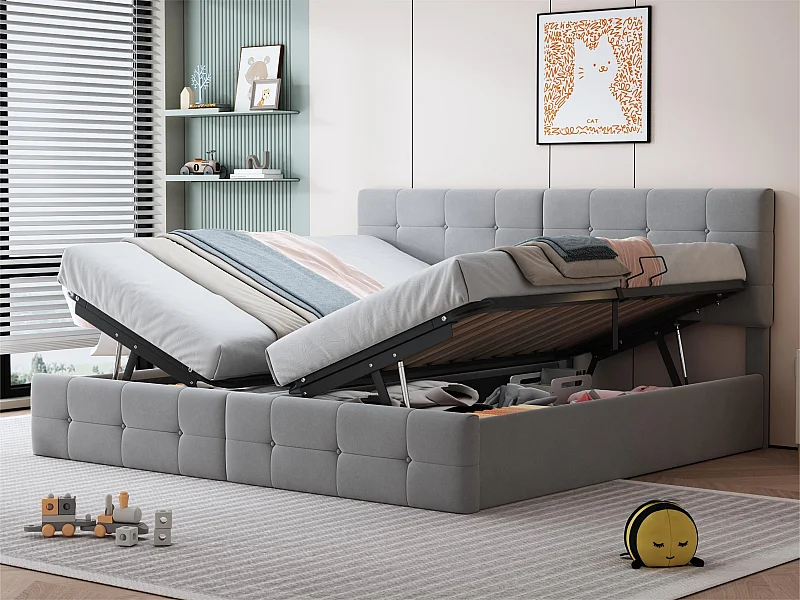 Gepolstertes Stauraumbett 180 x 200 cm aus Samt – umwandelbar in 2 Einzelbetten – Grau