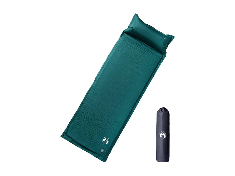 Matelas de camping autogonflant avec oreiller 1 personne vert FR100851