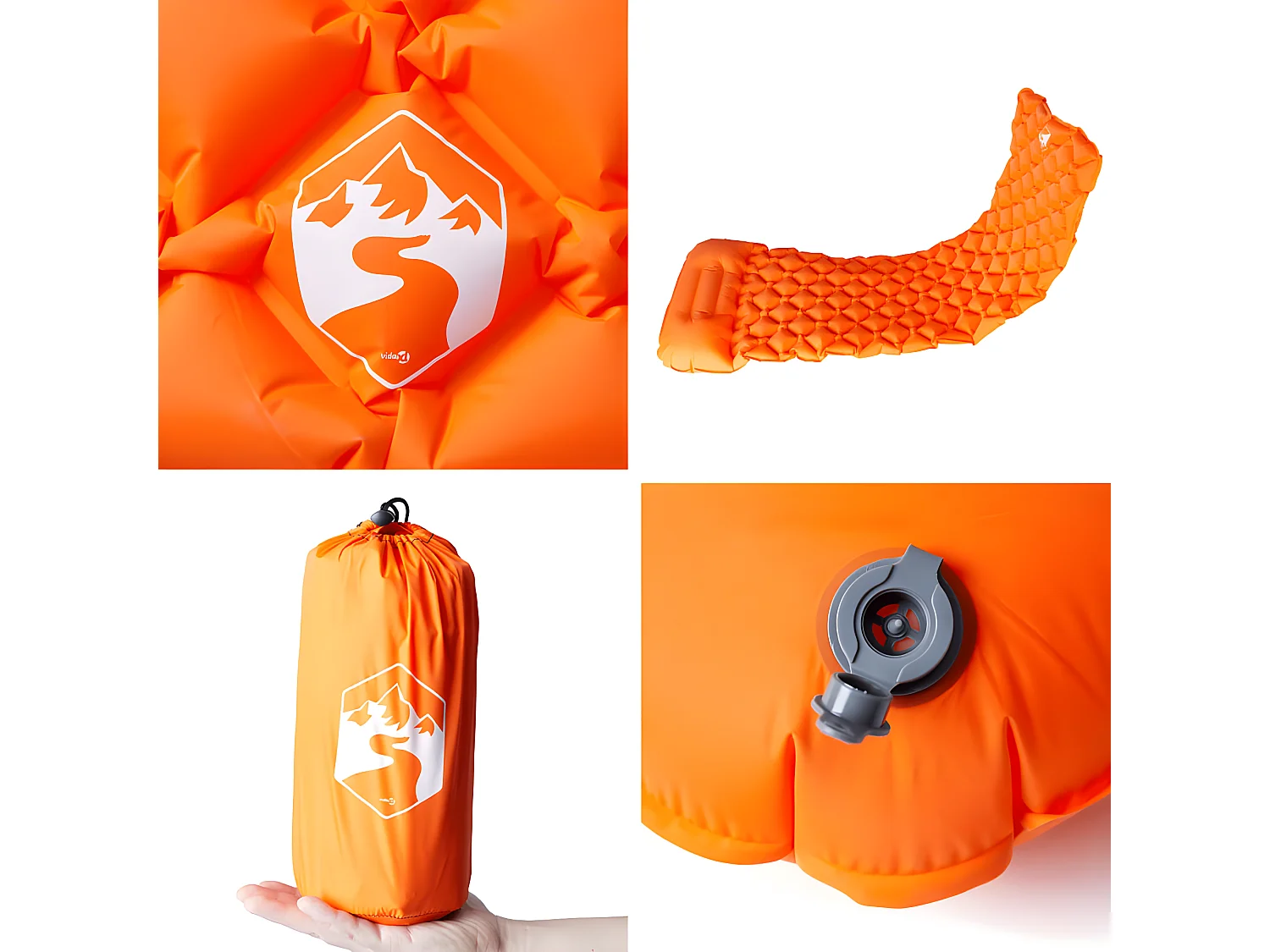 Matelas de camping gonflable avec oreiller 1 personne orange FR291423