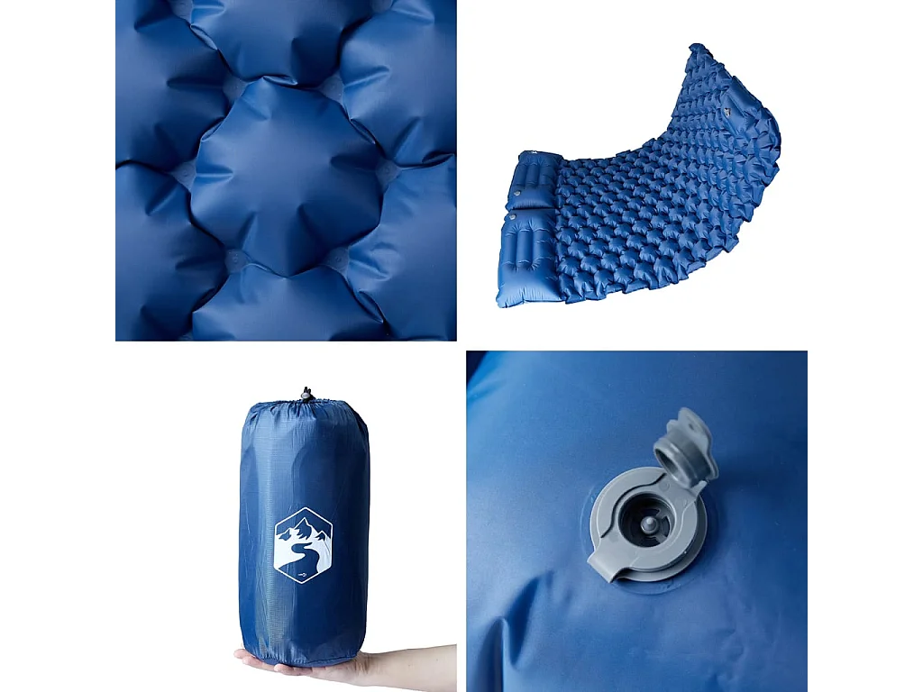 Colchón de camping autoinflable con almohadas 2 personas azul ES740489