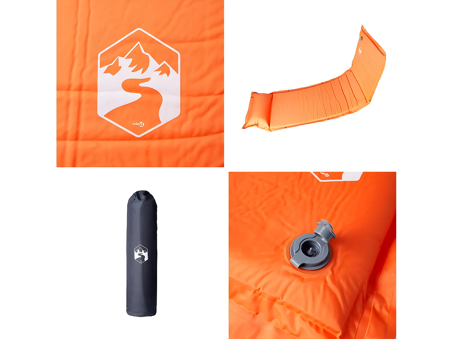 Matelas de camping autogonflant avec oreiller 1 personne orange FR900340