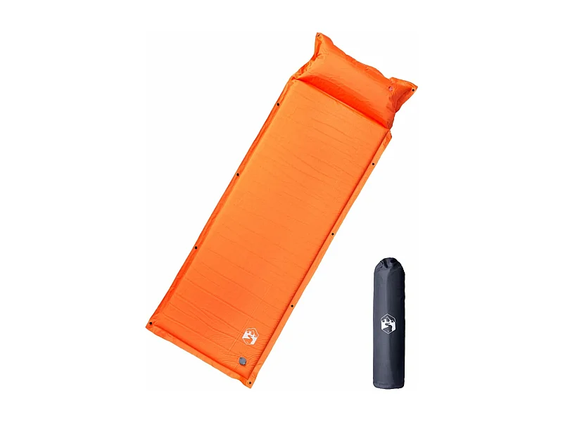 Matelas de camping autogonflant avec oreiller 1 personne orange FR900340