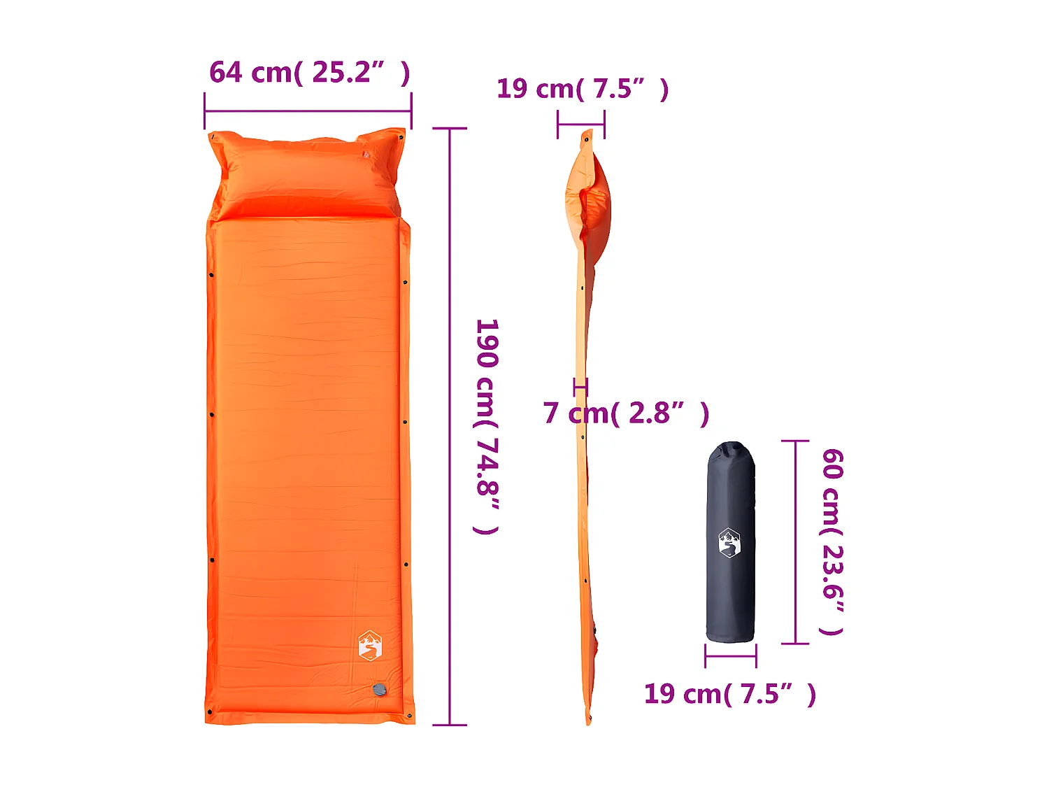 Kampeermatras met kussen zelfopblazend 1-persoons oranje BE501855