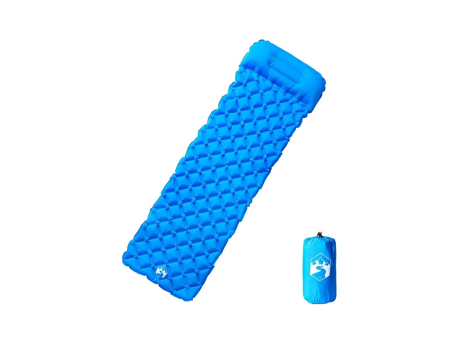 Matelas de camping gonflable avec oreiller 1 personne bleu FR965994