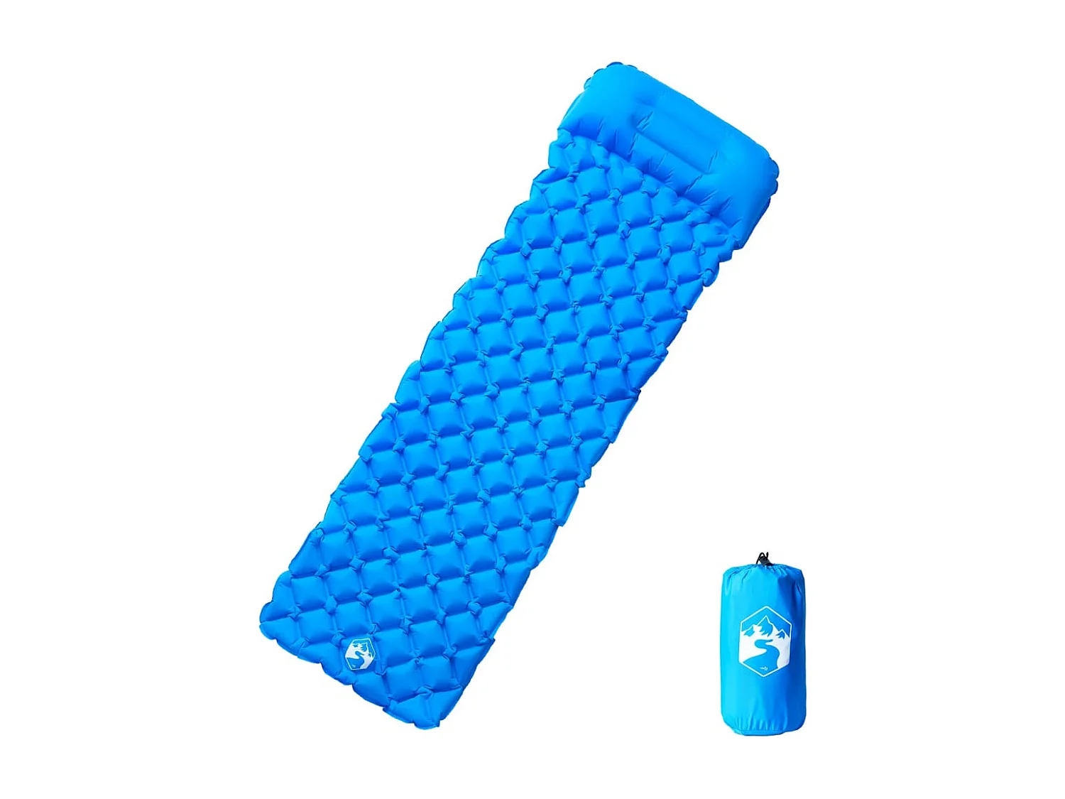 Matelas de camping gonflable avec oreiller 1 personne bleu FR965994