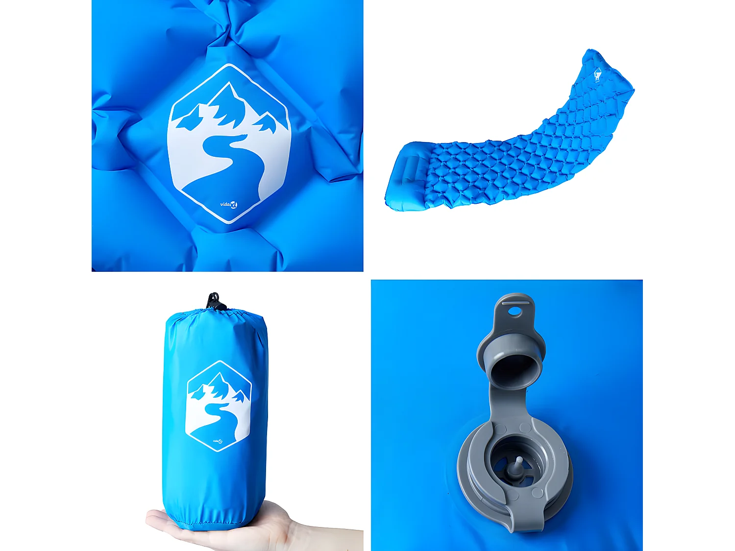 Matelas de camping gonflable avec oreiller 1 personne bleu FR965994