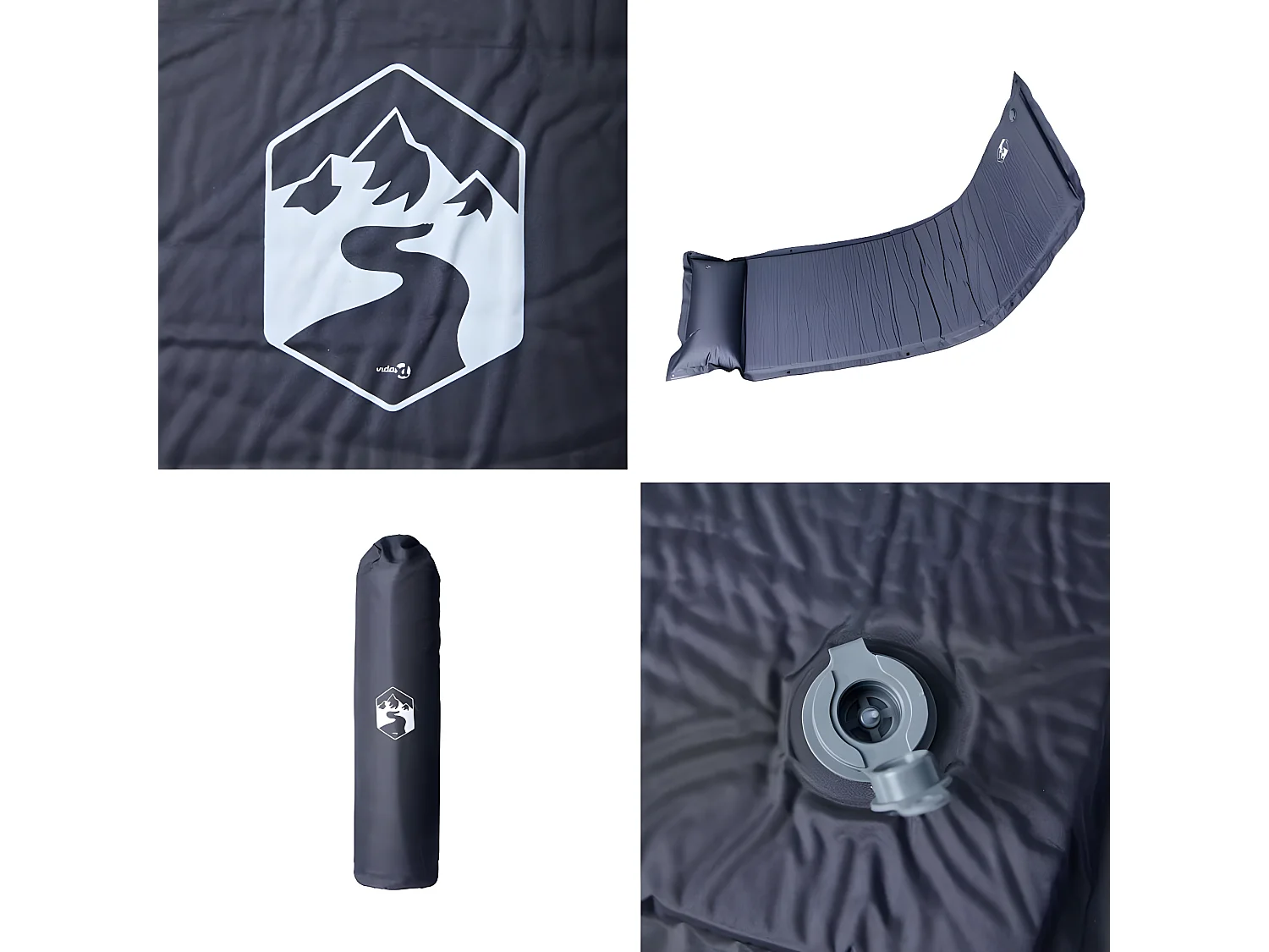 Matelas de camping autogonflant avec oreiller 1 personne gris FR333538