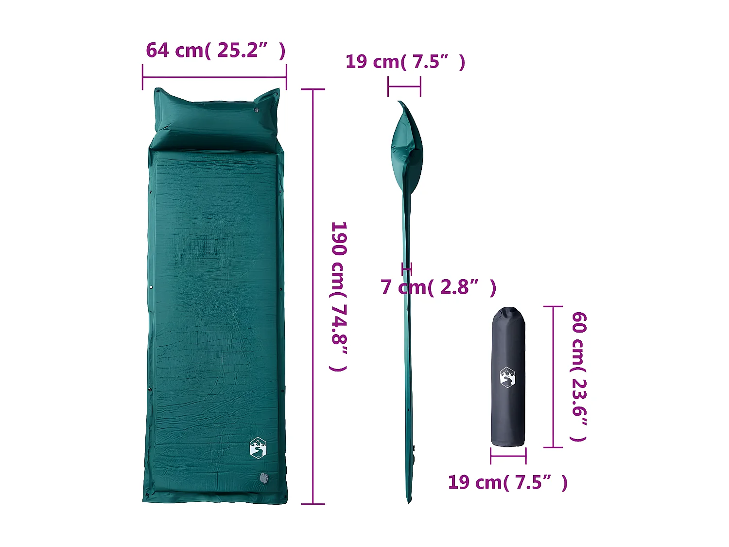 Matelas de camping autogonflant avec oreiller 1 personne vert FR525613