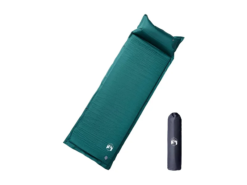 Matelas de camping autogonflant avec oreiller 1 personne vert FR525613