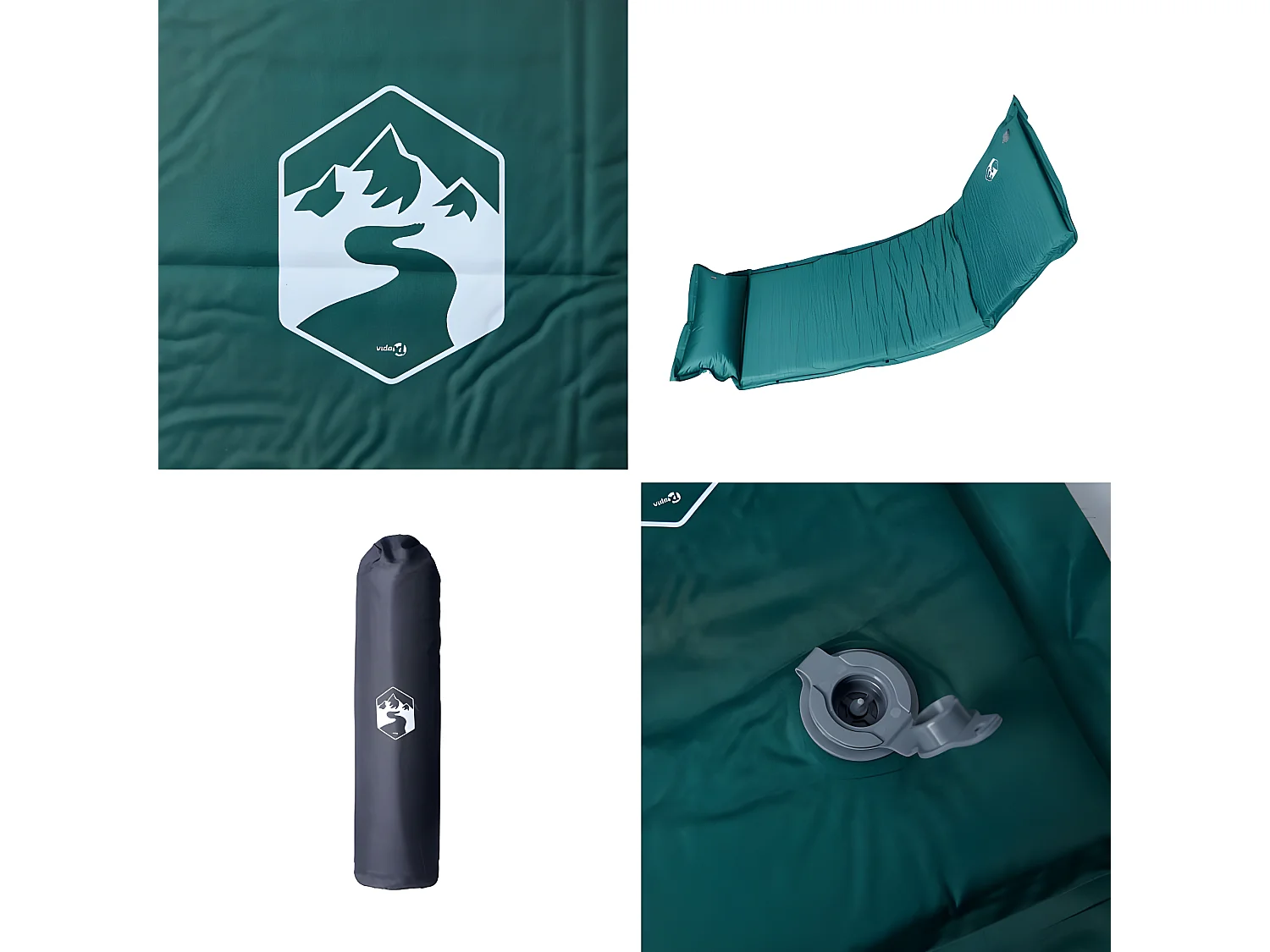 Matelas de camping autogonflant avec oreiller 1 personne vert FR942528