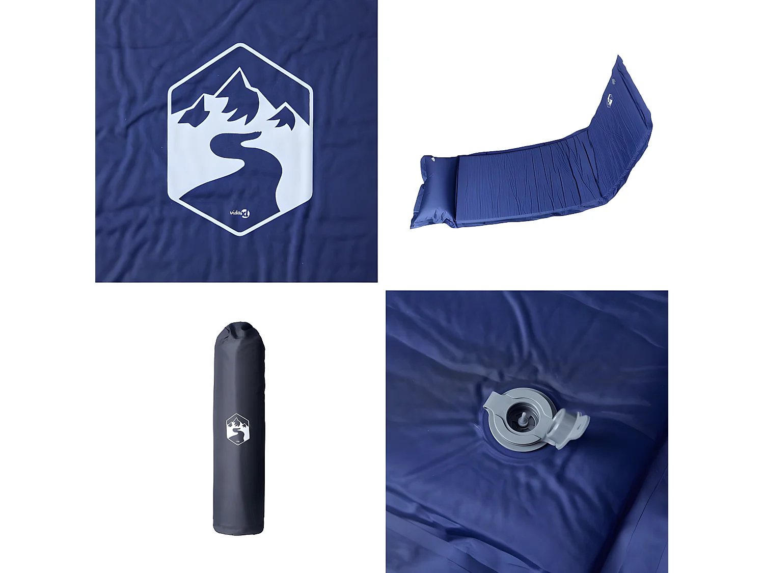 Matelas de camping autogonflant oreiller 1 personne bleu marine FR703245