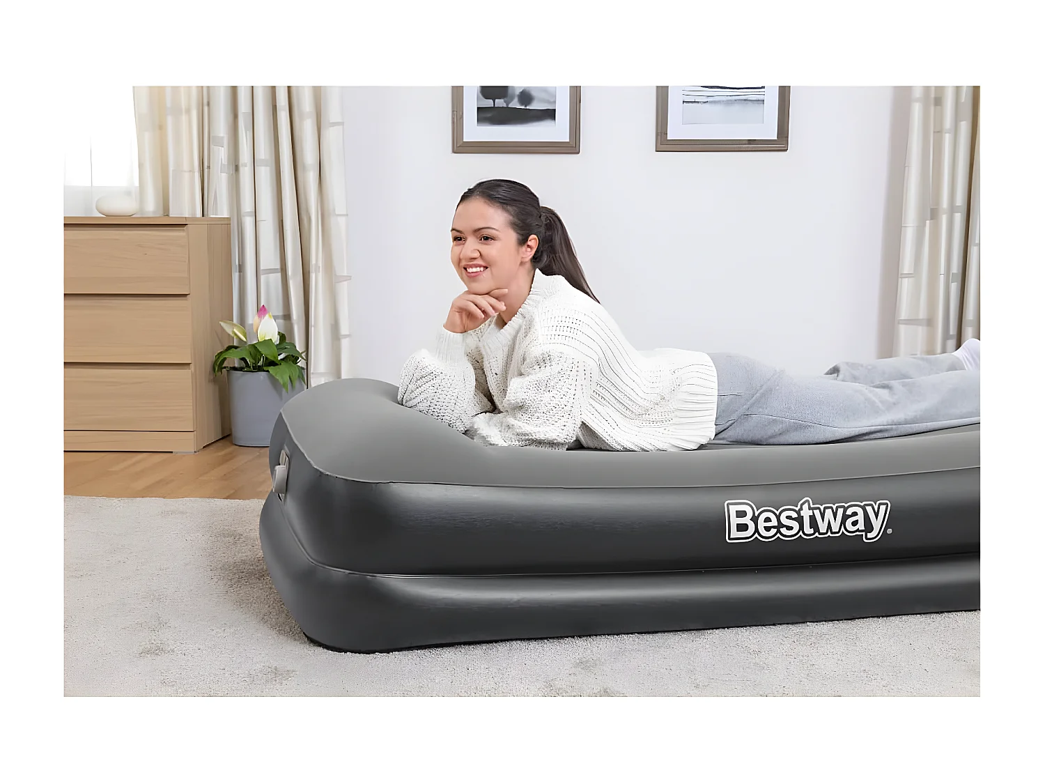 Matelas gonflable floqué avec pompe à air intégrée 191x97x46 cm FR812886