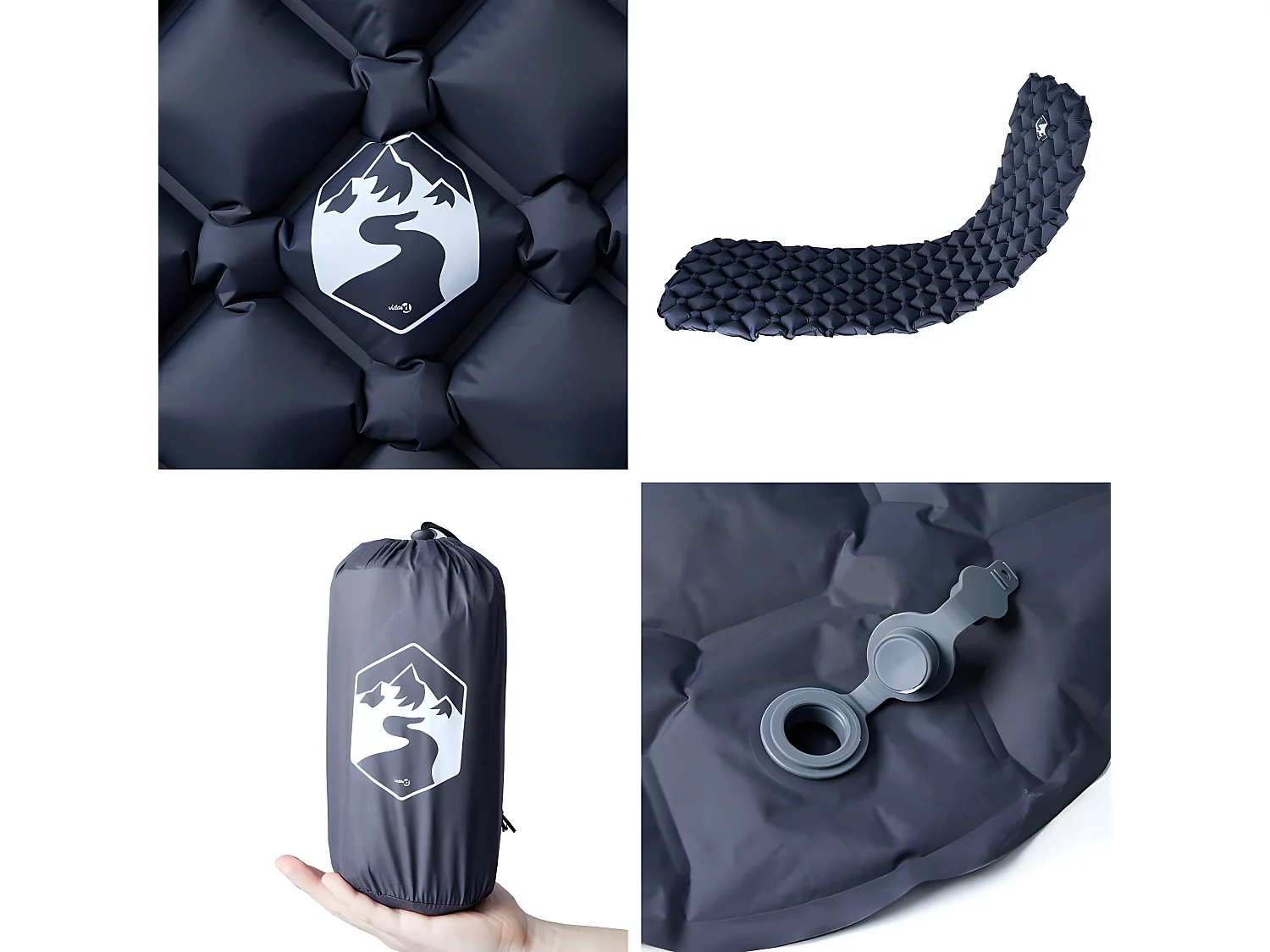 Matelas de camping gonflable 1 personne gris 190x58x6 cm FR161096