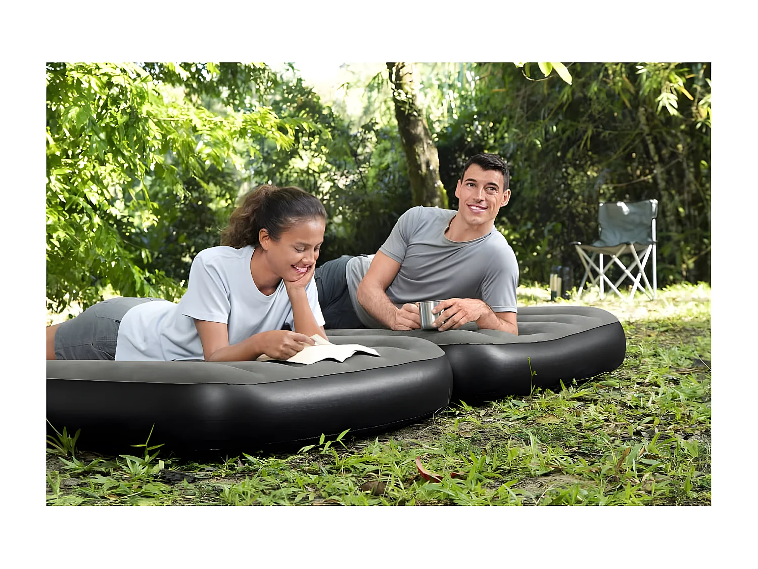 Luchtbed 3-in-1 opblaasbaar 188x99x25 cm zwart en grijs BE167639