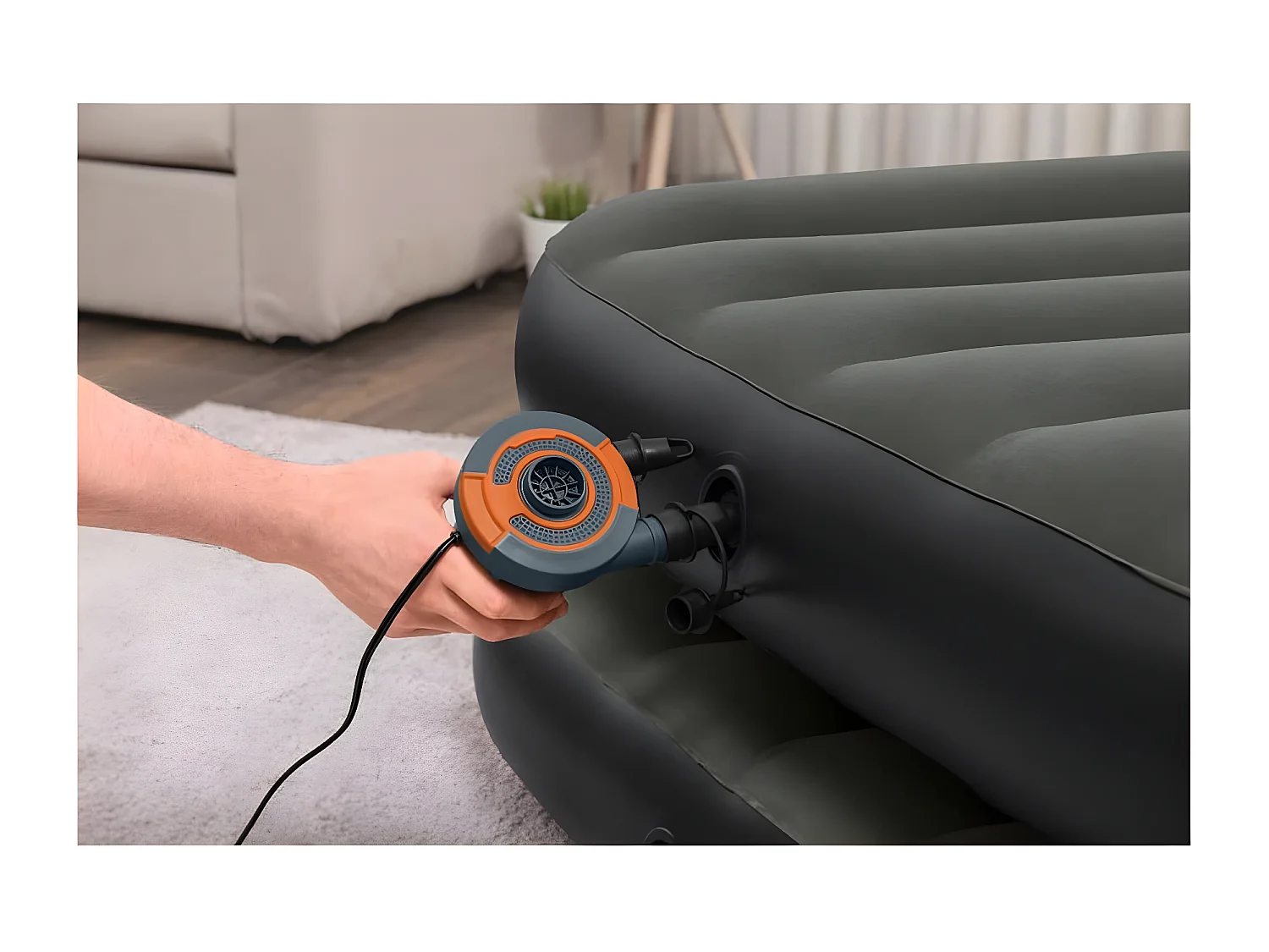 Luchtbed 3-in-1 opblaasbaar 188x99x25 cm zwart en grijs BE167639