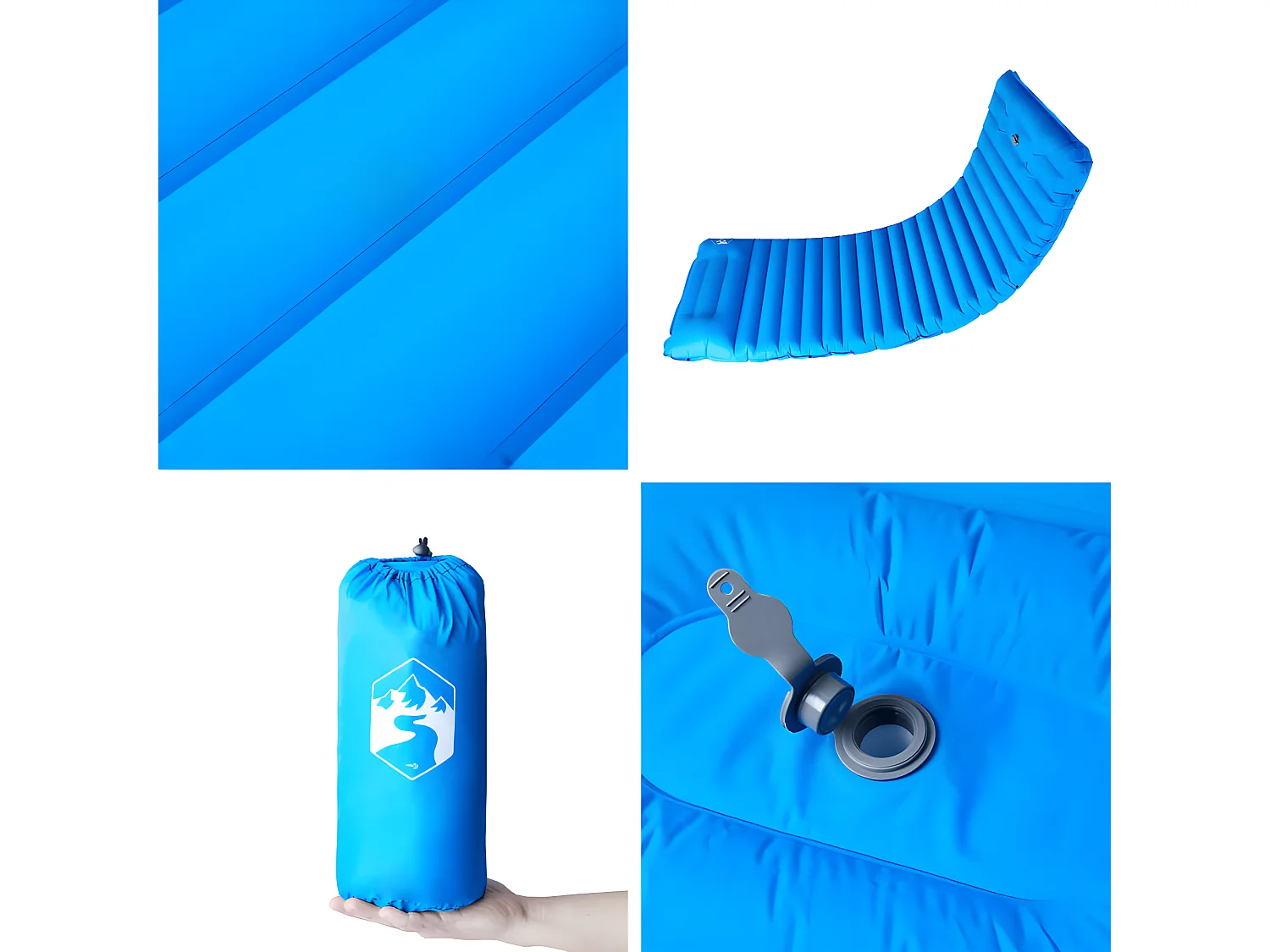 Colchón de camping autoinflable con almohada 1 persona azul ES864992