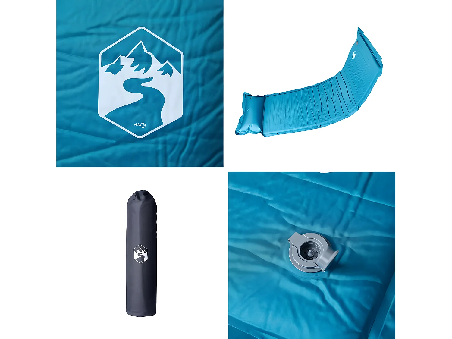 Matelas de camping autogonflant oreiller 1 personne turquoise FR119215