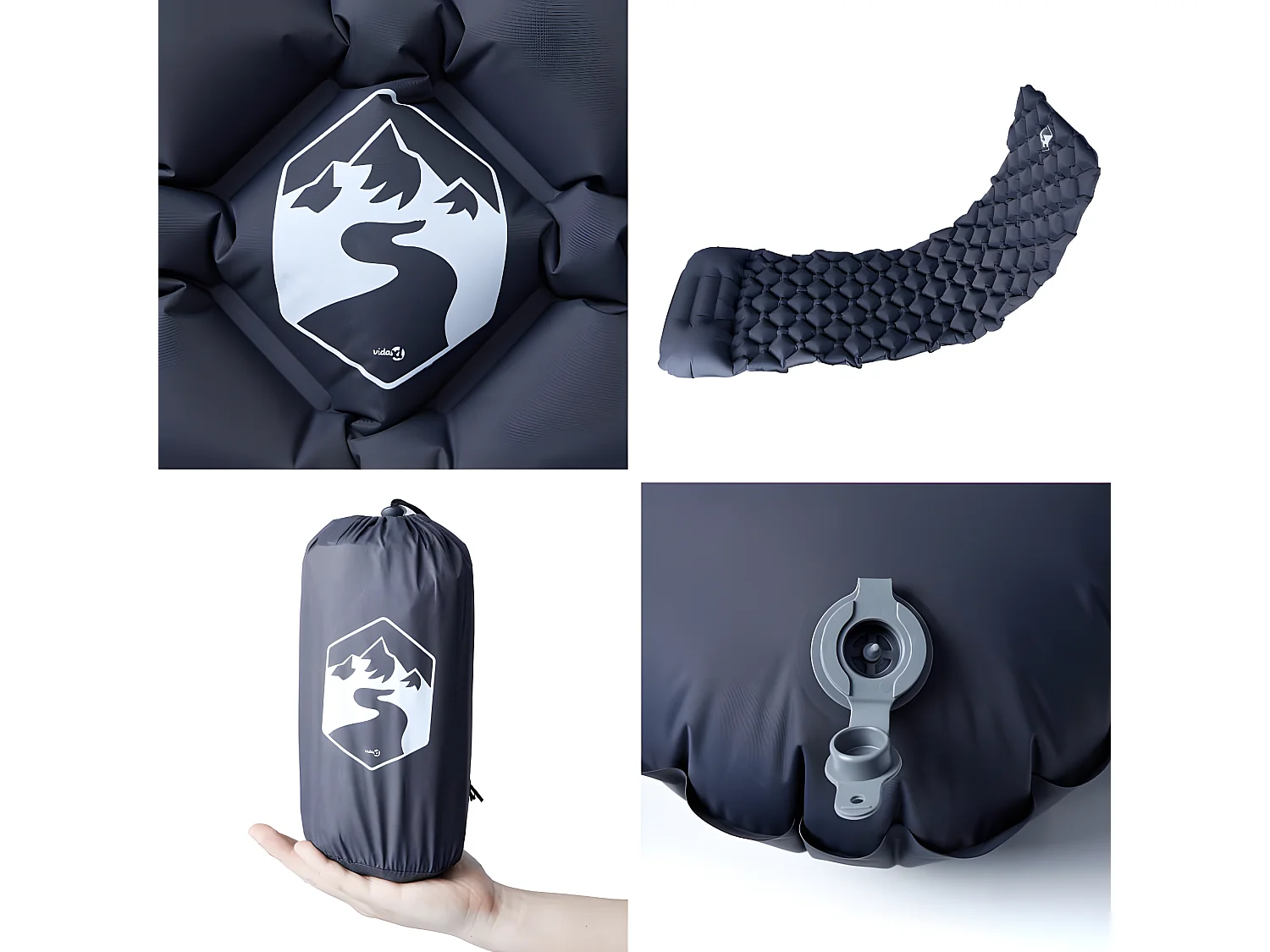 Matelas de camping gonflable avec oreiller 1 personne gris FR333018