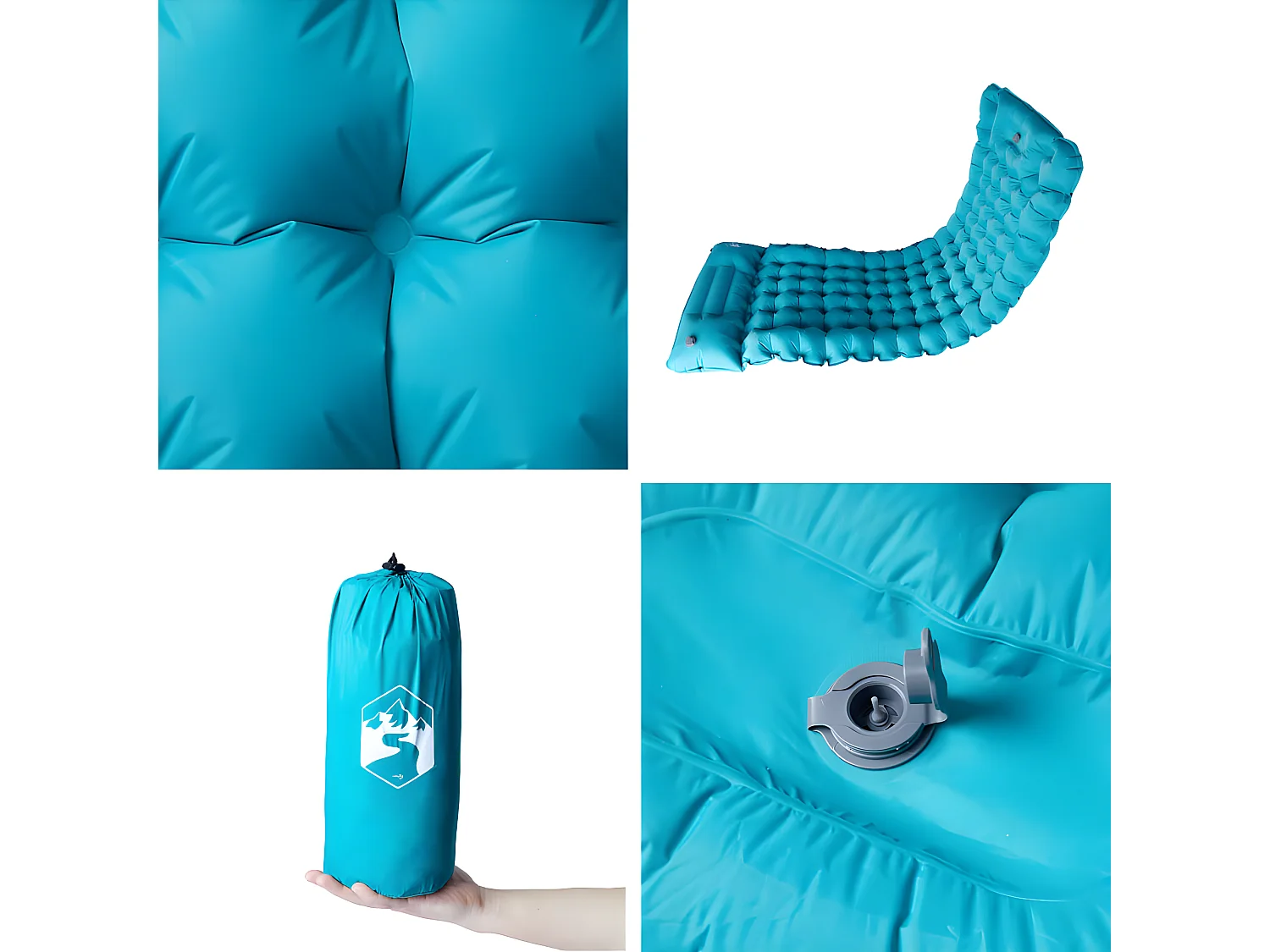 Colchón de camping autoinflable con almohada 1 persona azul ES729746