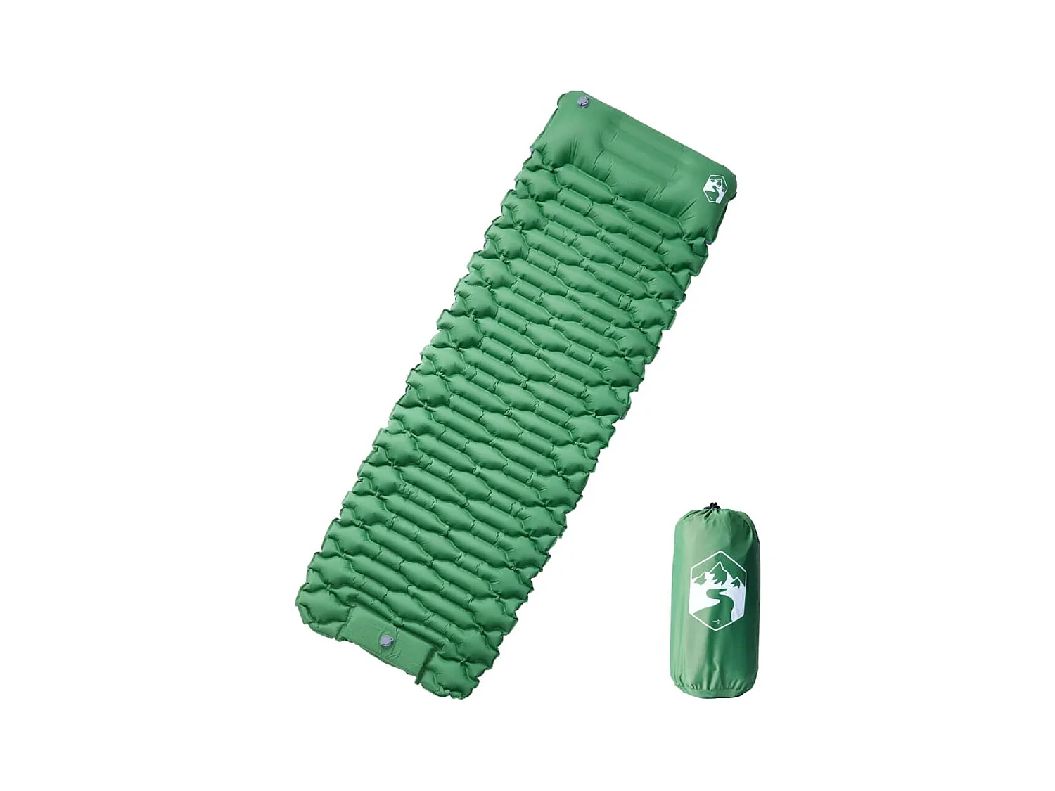 Matelas de camping autogonflant avec oreiller 1 personne vert FR587120
