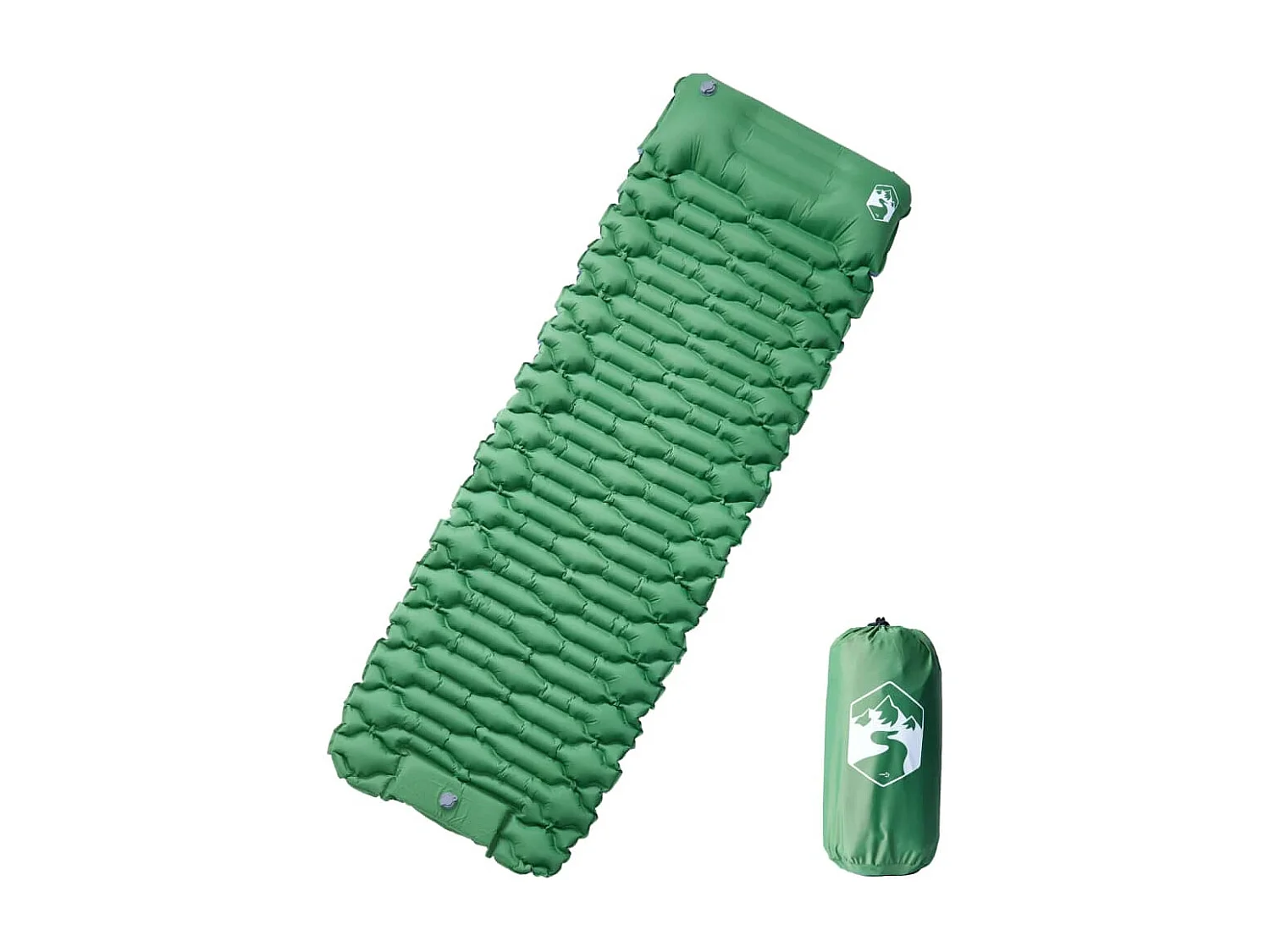 Matelas de camping autogonflant avec oreiller 1 personne vert FR587120