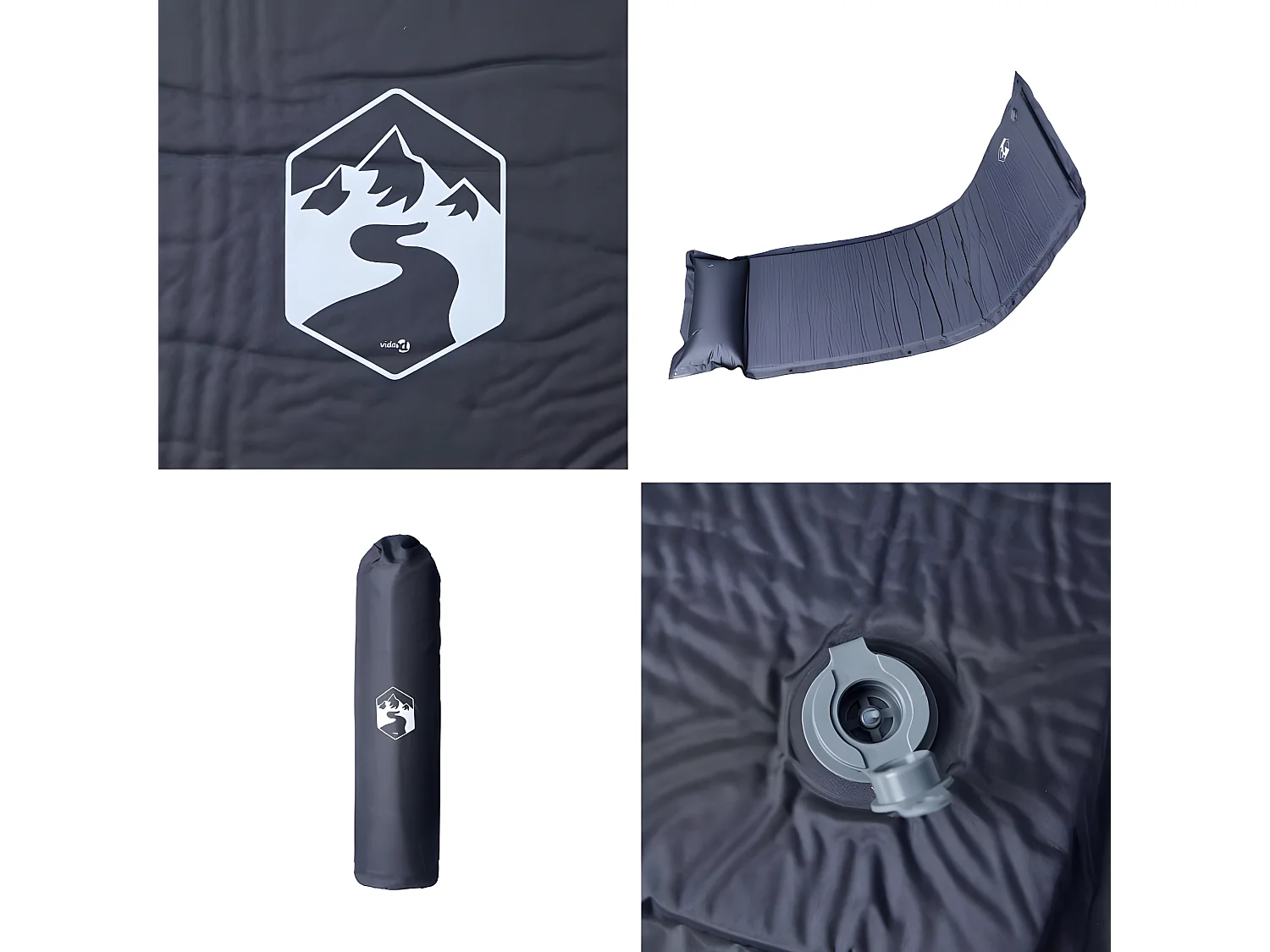 Kampeermatras met kussen zelfopblazend 1-persoons grijs BE941731