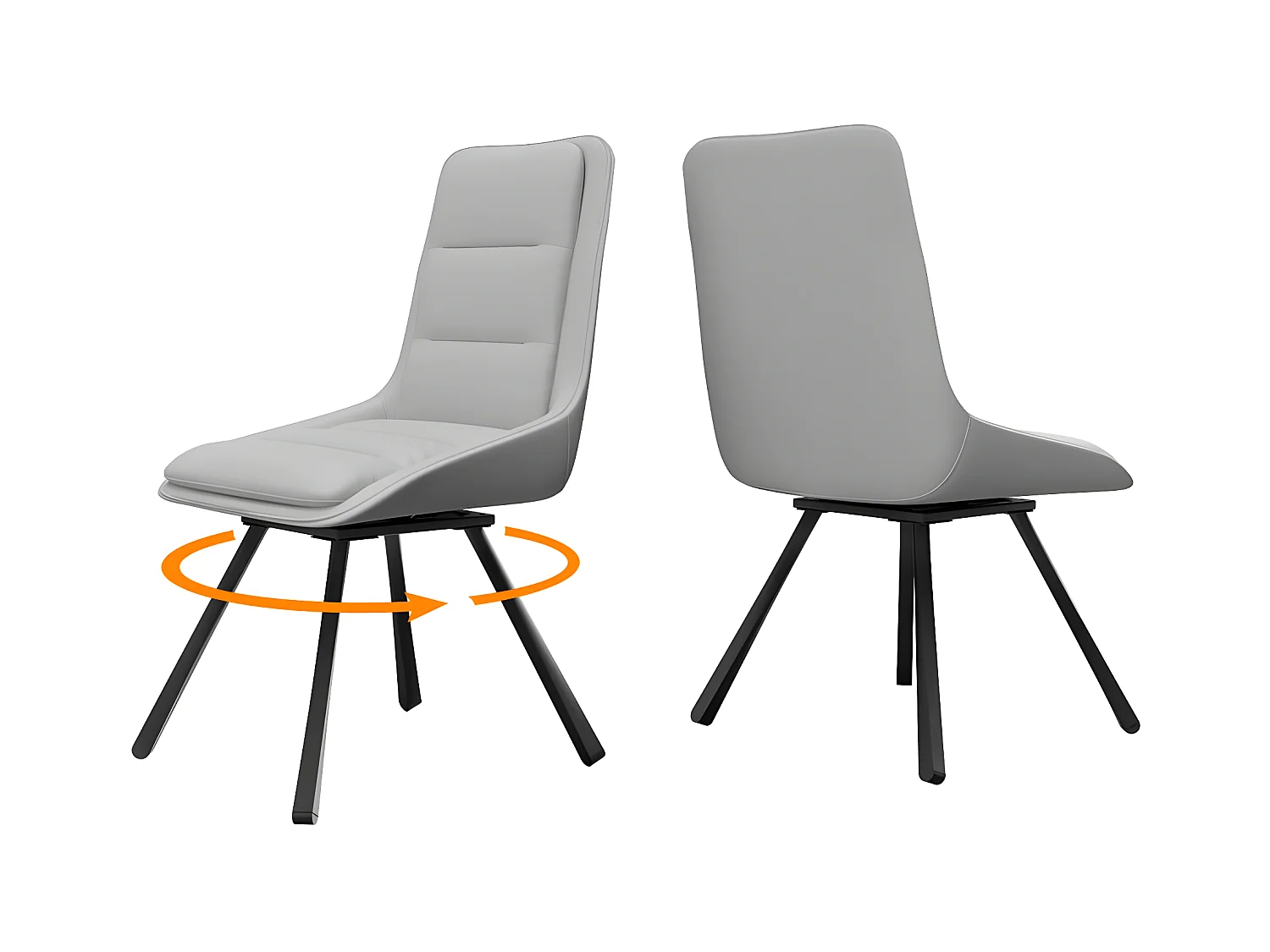 2er-Set Esszimmerstühle FATIVO - Drehbarer Bürostuhl aus Leder - Skandinavischer gepolsterter Loungestuhl - Grau