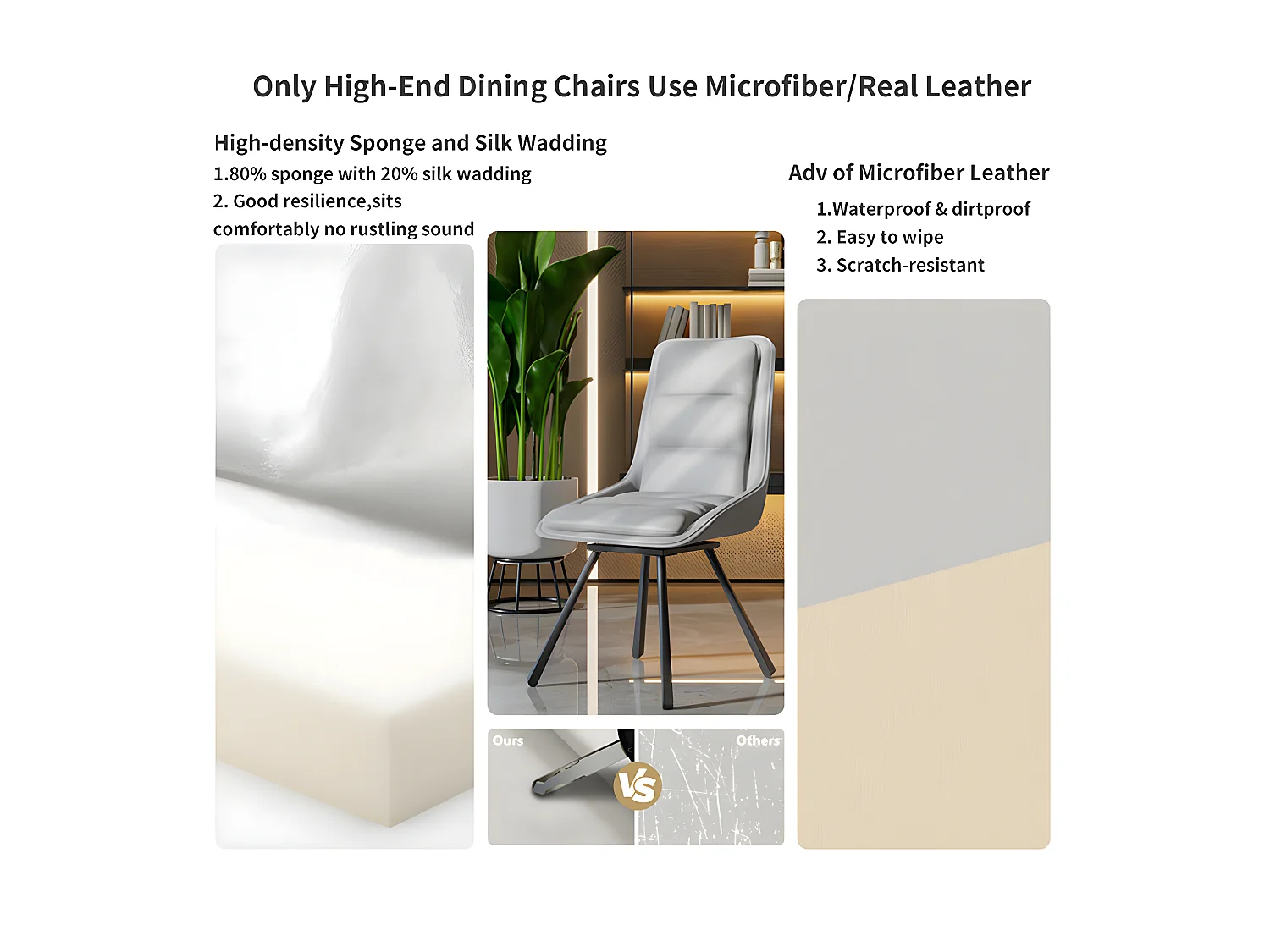 2er-Set Esszimmerstühle FATIVO - Drehbarer Bürostuhl aus Leder - Skandinavischer gepolsterter Loungestuhl - Grau