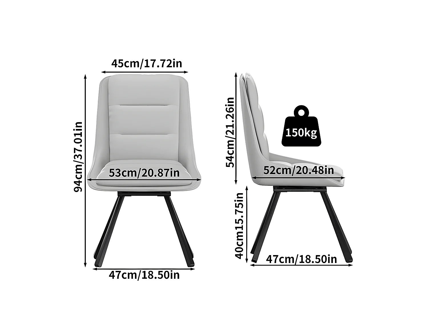 2er-Set Esszimmerstühle FATIVO - Drehbarer Bürostuhl aus Leder - Skandinavischer gepolsterter Loungestuhl - Grau