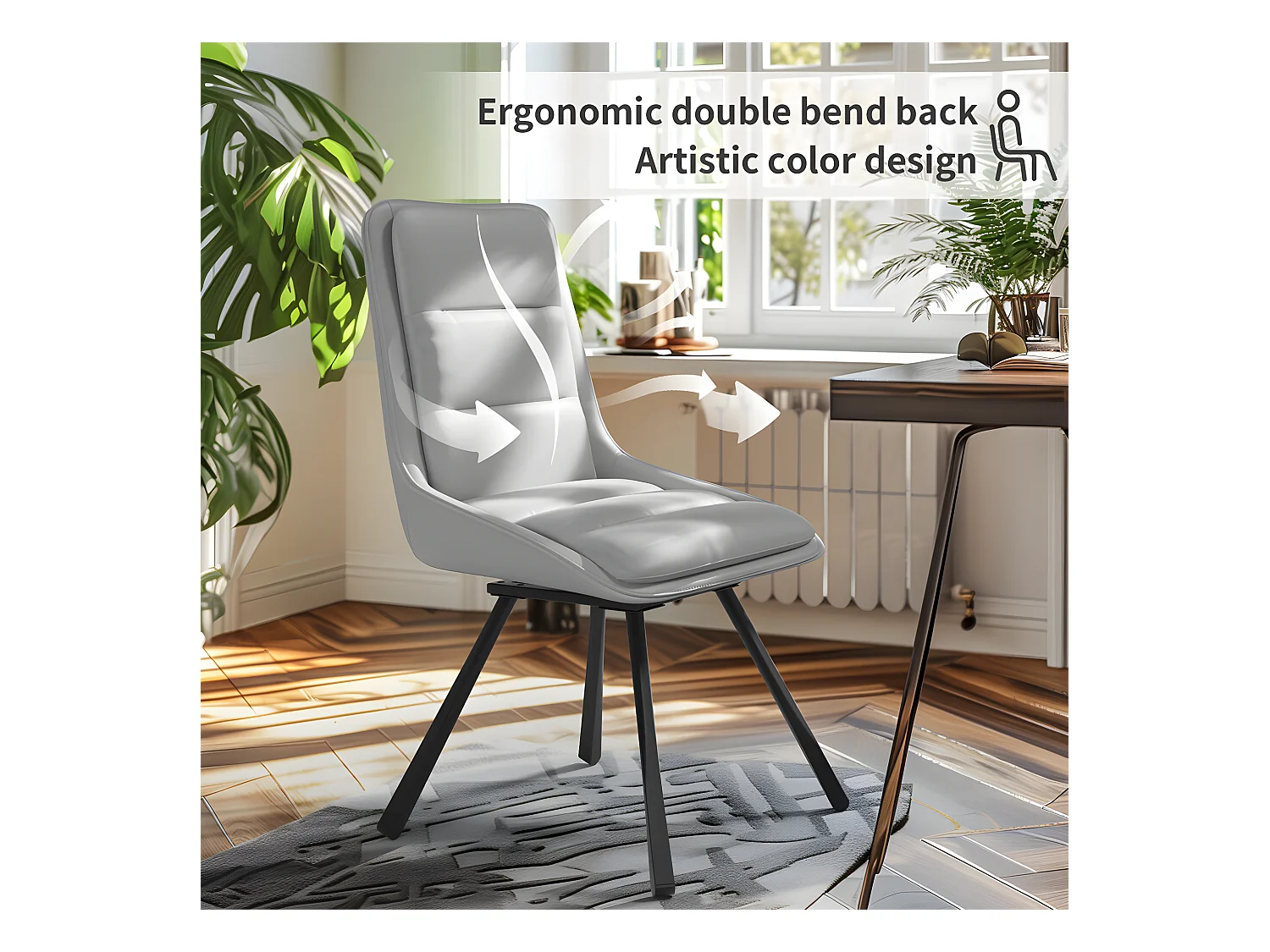 Lot de 2 Chaises de Salle à Manger FATIVO - Fauteuil de bureau Pivotante en cuir - Chaise salon scandinave rembourrée - Gris