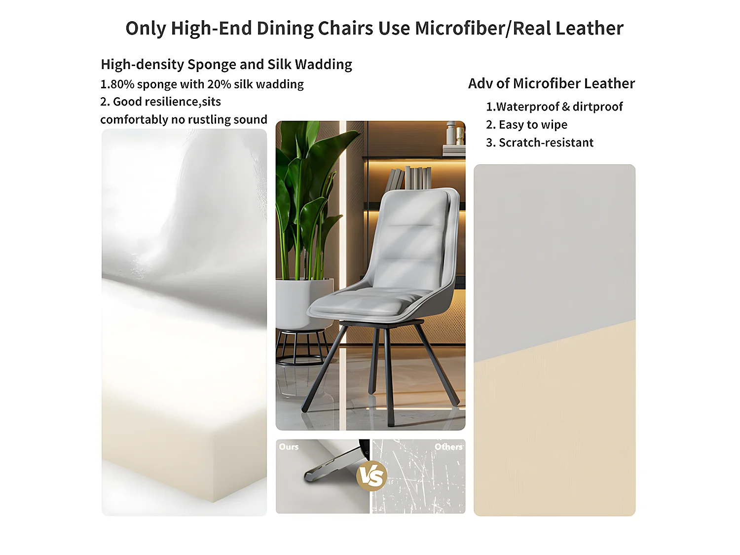 Lot de 2 Chaises de Salle à Manger FATIVO - Fauteuil de bureau Pivotante en cuir - Chaise salon scandinave rembourrée - Gris