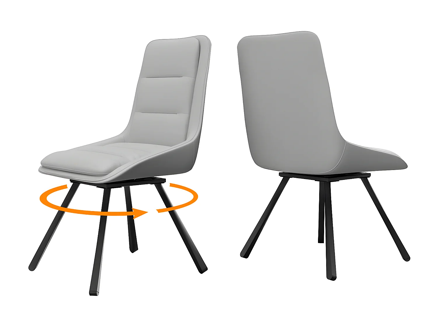 Lot de 2 Chaises de Salle à Manger FATIVO - Fauteuil de bureau Pivotante en cuir - Chaise salon scandinave rembourrée - Gris