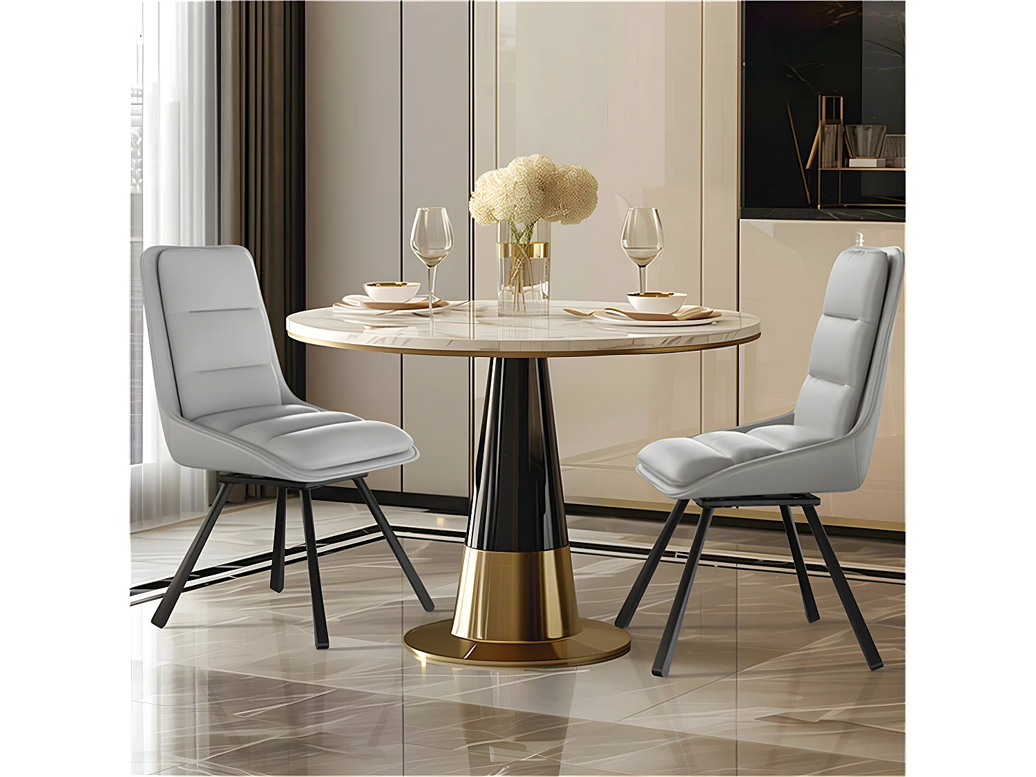 Lot de 2 Chaises de Salle à Manger FATIVO - Fauteuil de bureau Pivotante en cuir - Chaise salon scandinave rembourrée - Gris