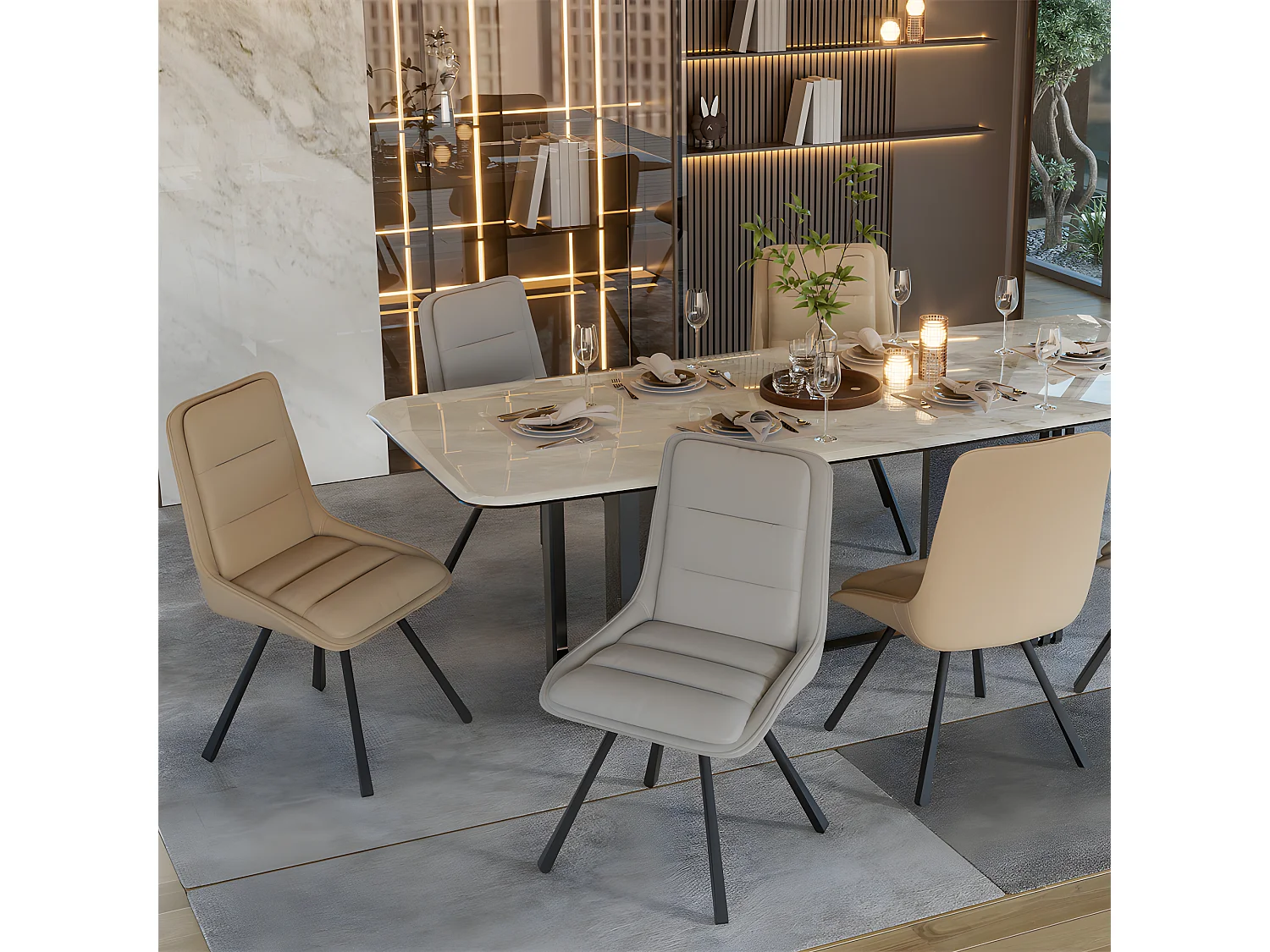 Lot de 2 Chaises de Salle à Manger FATIVO - Fauteuil de bureau Pivotante en cuir - Chaise salon scandinave rembourrée - Gris