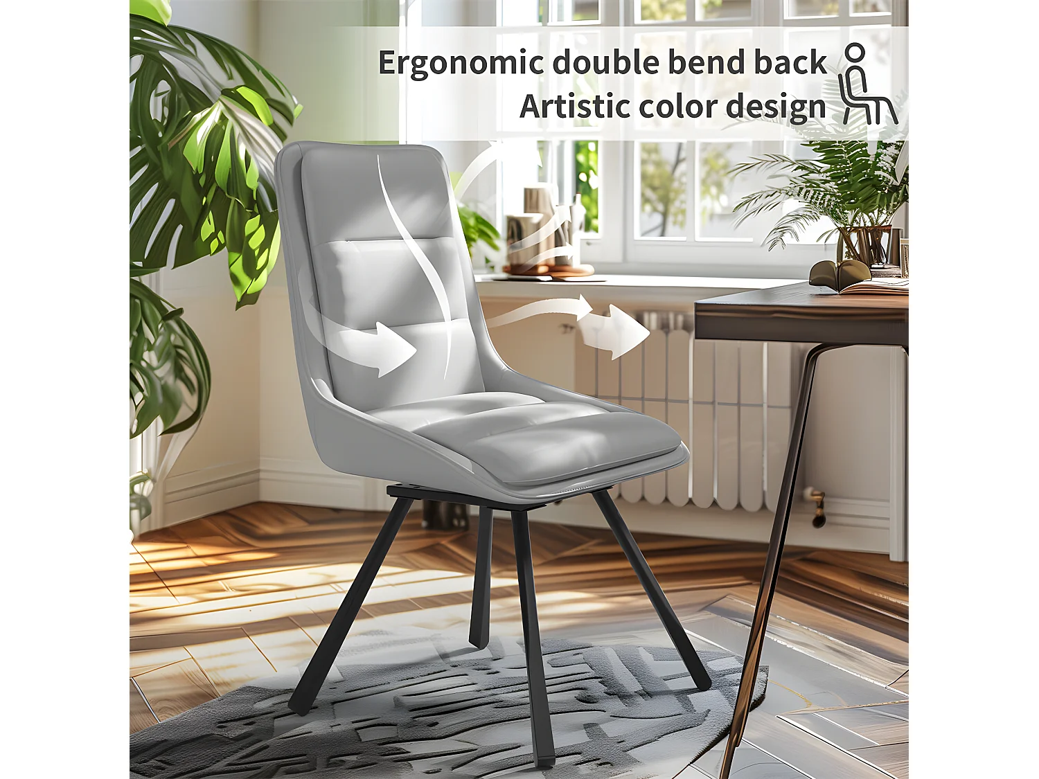 Lot de 2 Chaises de Salle à Manger FATIVO - Fauteuil de bureau Pivotante en cuir - Chaise salon scandinave rembourrée - Gris