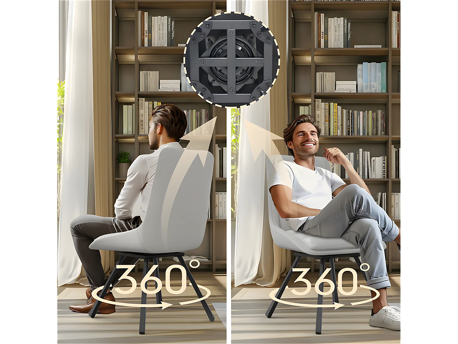 Lot de 2 Chaises de Salle à Manger FATIVO - Fauteuil de bureau Pivotante en cuir - Chaise salon scandinave rembourrée - Gris