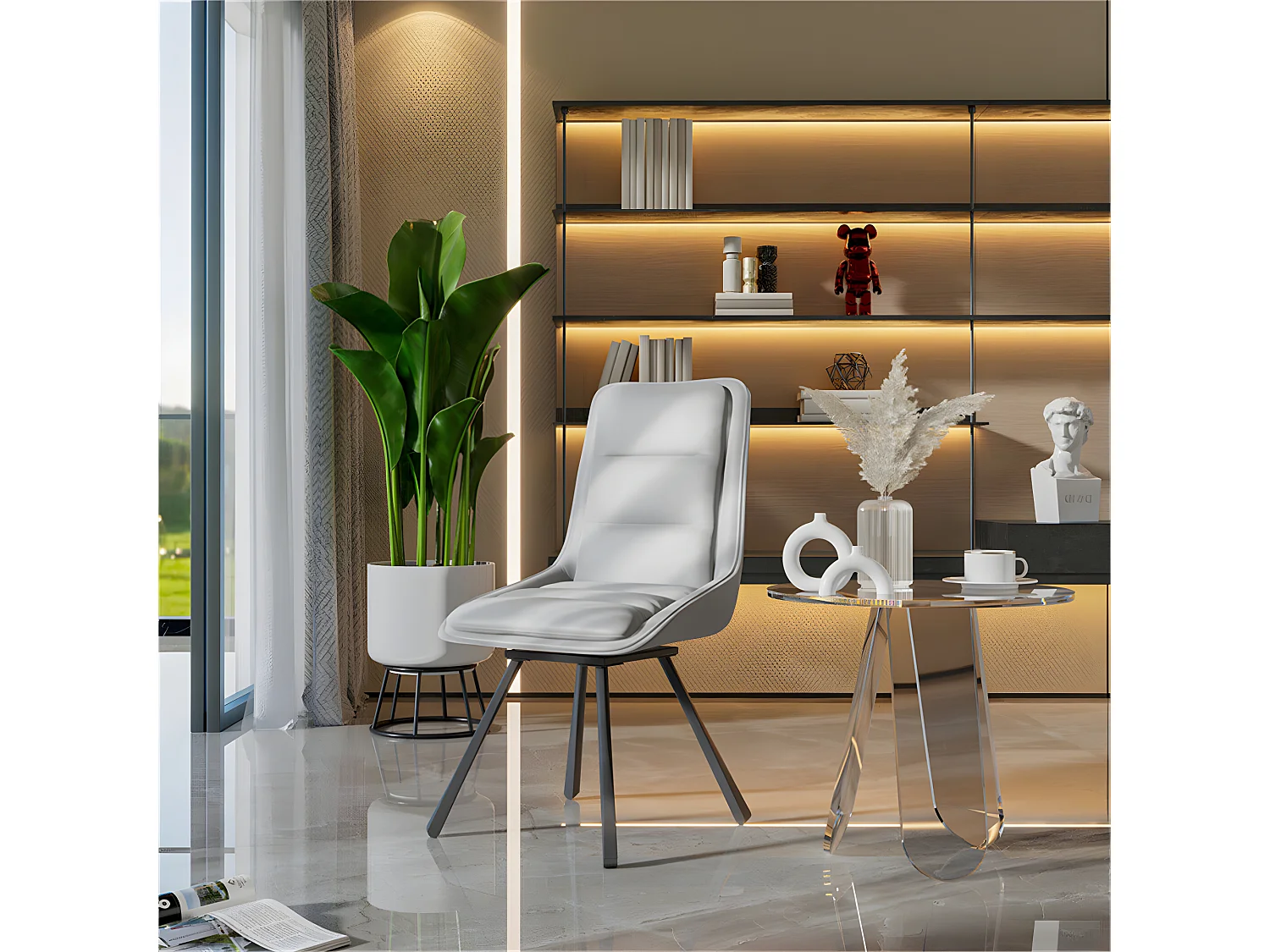 Lot de 2 Chaises de Salle à Manger FATIVO - Fauteuil de bureau Pivotante en cuir - Chaise salon scandinave rembourrée - Gris