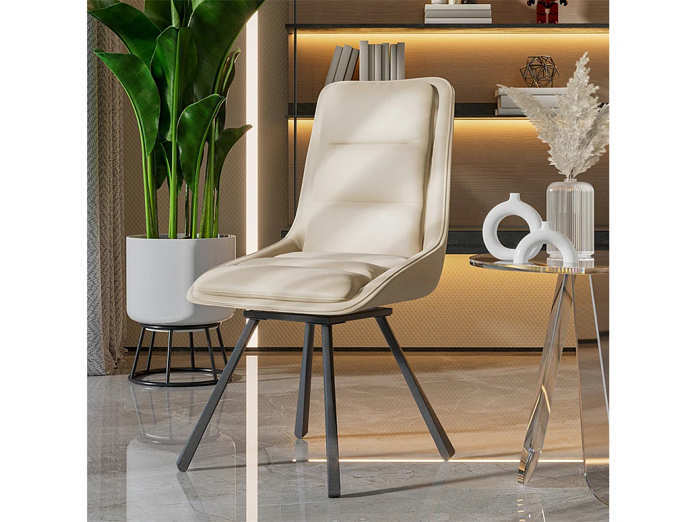Lot de 2 chaises FATIVO - Fauteuil de bureau Pivotante en cuir kaki - Chaise salon scandinave rembourrée