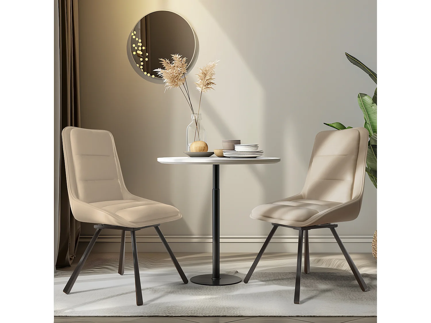 Lot de 2 chaises FATIVO - Fauteuil de bureau Pivotante en cuir kaki - Chaise salon scandinave rembourrée