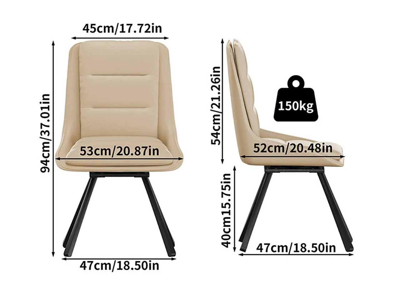 Lot de 2 chaises FATIVO - Fauteuil de bureau Pivotante en cuir kaki - Chaise salon scandinave rembourrée