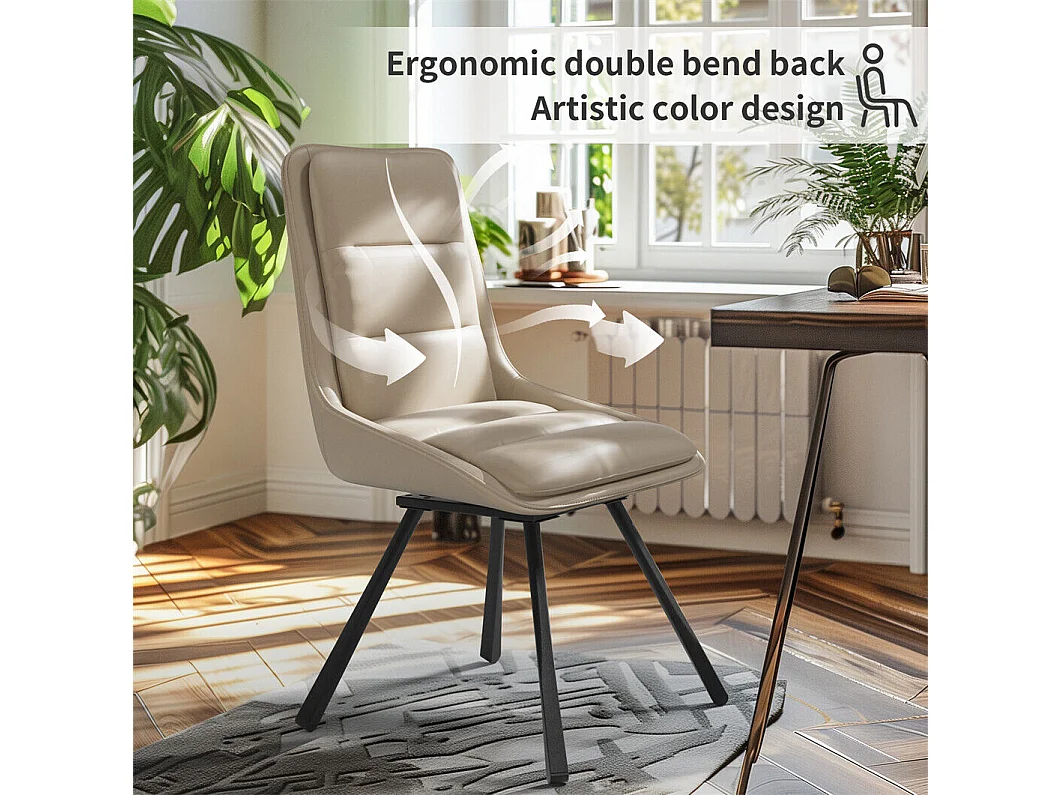 Lot de 2 chaises FATIVO - Fauteuil de bureau Pivotante en cuir kaki - Chaise salon scandinave rembourrée