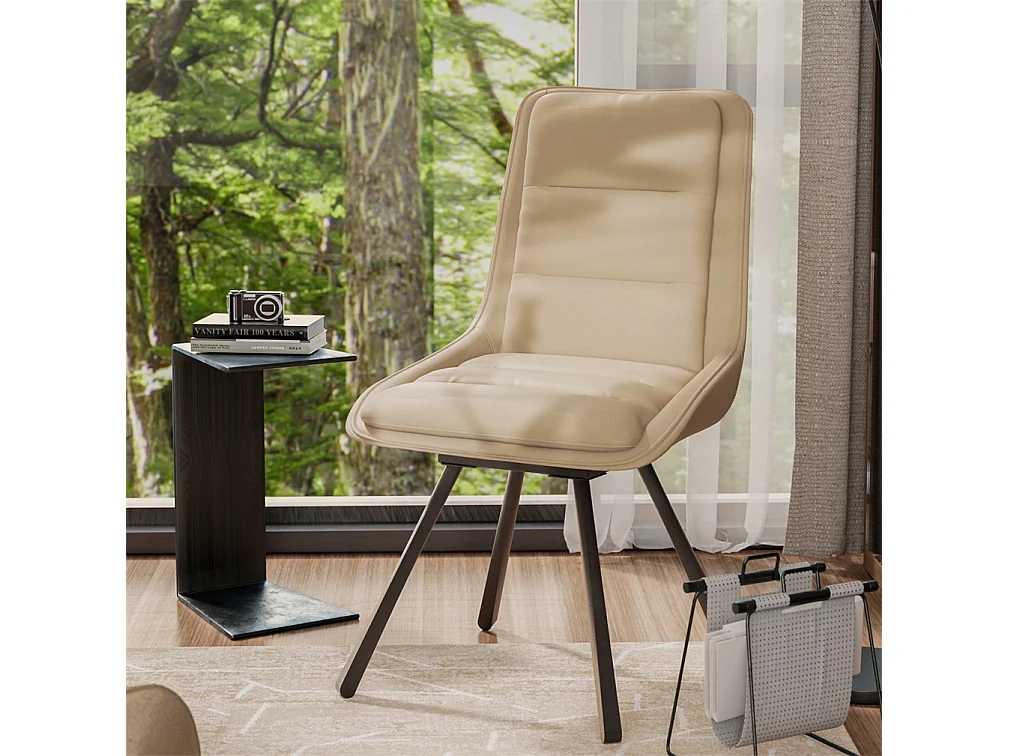 Lot de 2 chaises FATIVO - Fauteuil de bureau Pivotante en cuir kaki - Chaise salon scandinave rembourrée