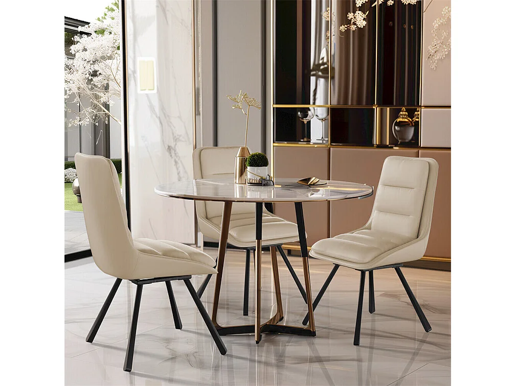 Lot de 2 chaises FATIVO - Fauteuil de bureau Pivotante en cuir kaki - Chaise salon scandinave rembourrée